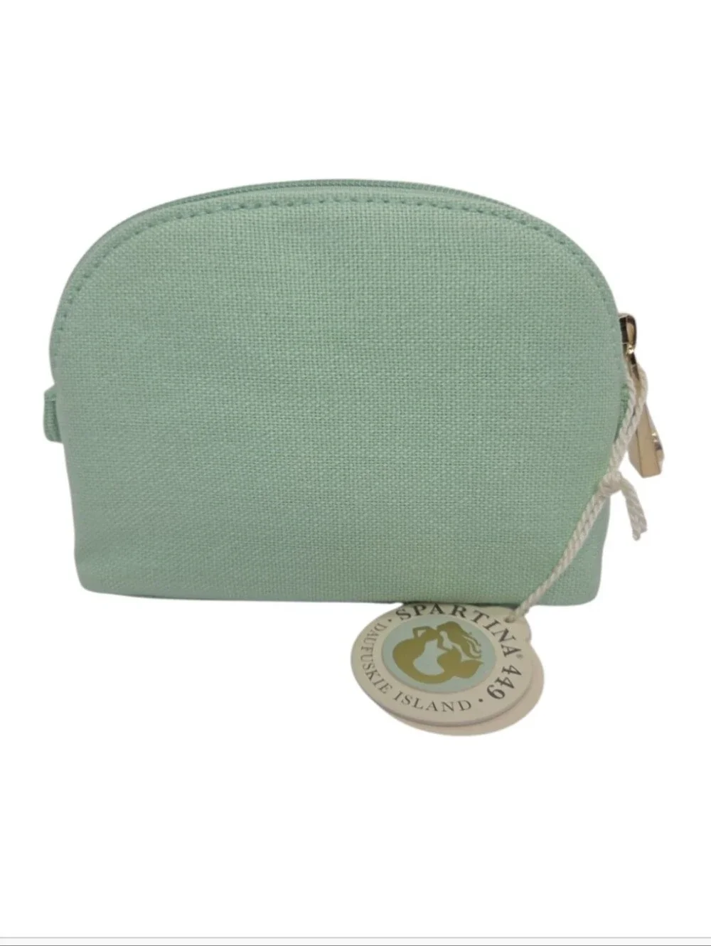 Spartina 449 Cosmetic Case Small Gold Metallic Embroidered Mermaid Seafoam NEW